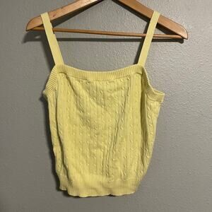 Moda International Womens Tank Top XL Yellow Silk Blend Cable Knit Cropped Y2K